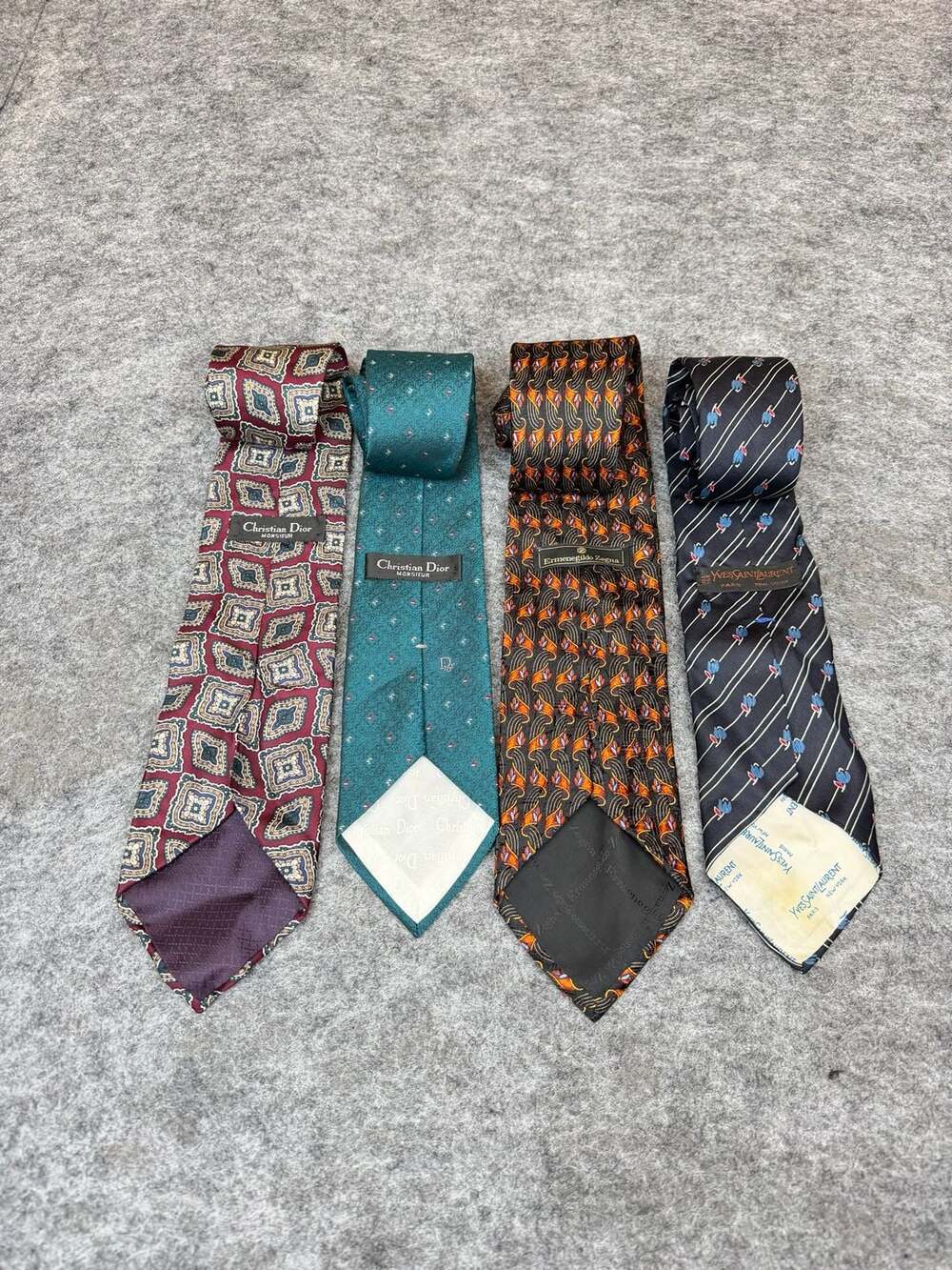 Lot of 4 Designer Silk Neckties Christian Dior Zegna Yves Saint Laurent